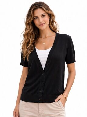 Ann Taylor LOFT Black Short Sleeve Button Cardigan — Size SP